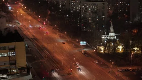 Top view of the intersection in the city and the traffic. Stock Footage 303978287