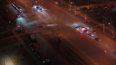 Top view of the intersection in the city and the traffic. Stock Footage 304087488