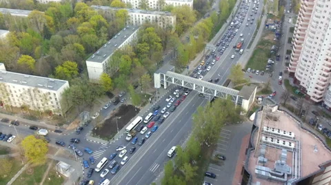 Top view on the intersection of roads with heavy traffic of transport Stock Footage 46189574