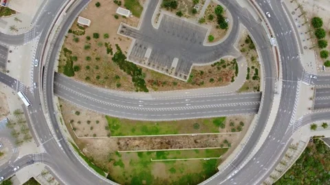 Top view at the intersection of urban elevated roads and interchange, flyover Stock Footage 246117148