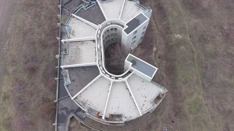 Top view of isolated architectural complex unused after recent construction Stock Footage 328828524