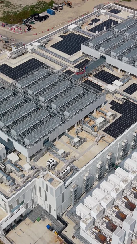 Top view of an Italian data center facility in Melegnano, combining modern Stock Footage 341465953