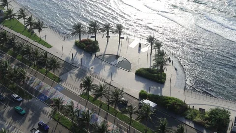 Top view of Jeddah beach - Red Sea corniche View, 4k video Drone Stock Footage 226676333