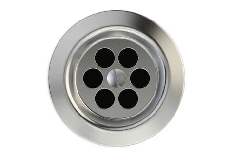 Top view of kitchen sink drain, round plug hole. 3D rendering Stock Illustration