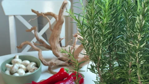 Top view of the kitchen white table with ingredients for cooking potatoes with m Stock Footage 303008826