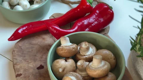Top view of the kitchen white table with ingredients for cooking potatoes with m Видео 303008939