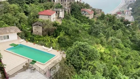Top view of Kvariati, Georgia from the high mountain hotel. Stock Footage 236983841