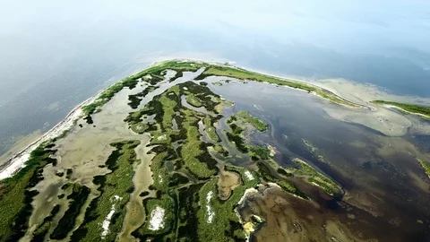Top view of lakes on the island Stock Footage 122172911
