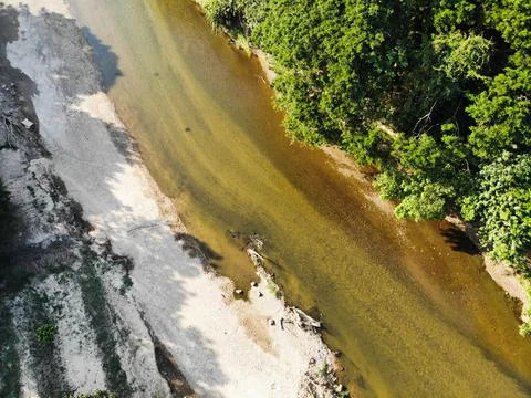 Top view landscape a stream with sand and trees Stock-Fotos