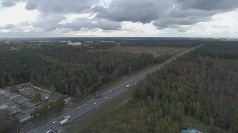 Top view landscape with trees that are covered with autumn foliage. Stock Footage 107531673