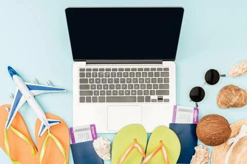 Top view laptop blank screen Stock Photos