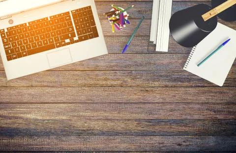 Top view laptop computer on working desk with copy space, 3D rendering Stock Illustration