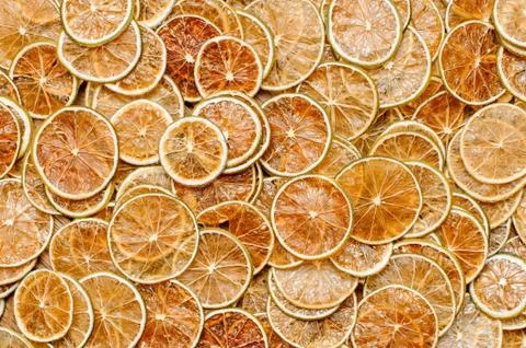 Top view of a large amount of fresh and tasty slices of lemon fruits 스톡 사진