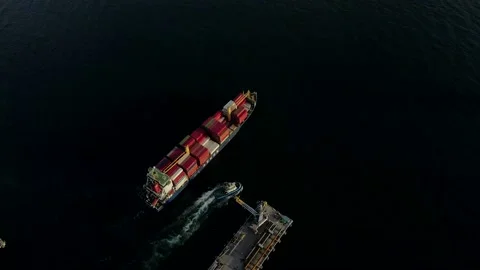 Top view of large cargo ships on the sea Stock Footage 148428580