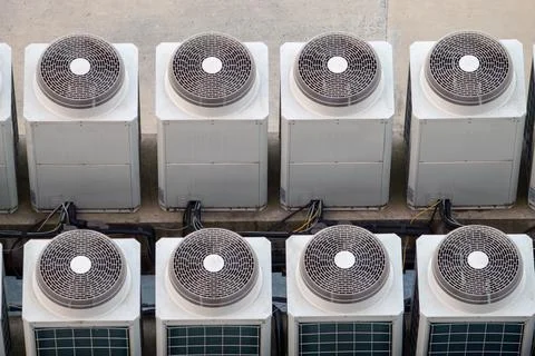 Top view of large, gray air conditioners Stock Photos
