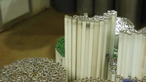 Top view of a large number of fluorescent lamps for sale or humanitarian aid Stockbeeldmateriaal 226628714