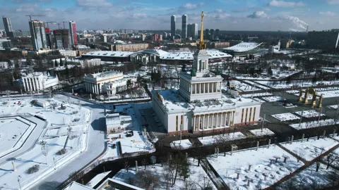 Top view of large square with historical architecture in winter. Creative Stock Footage 258312991