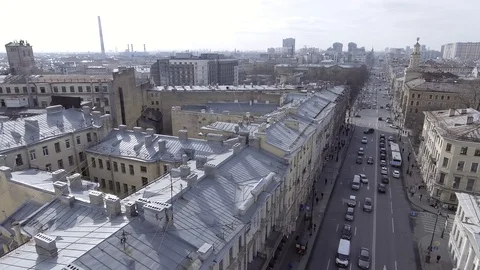 Top view of large urban area of big city with buildings, toproofs, streets and Stock Footage 107078440