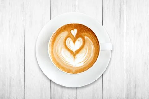 Top view latte art coffee on wood background Stock Photos