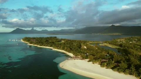 Top view of the Le MORNE peninsula on the island of Mauritius at sunset Stock Footage 162199818