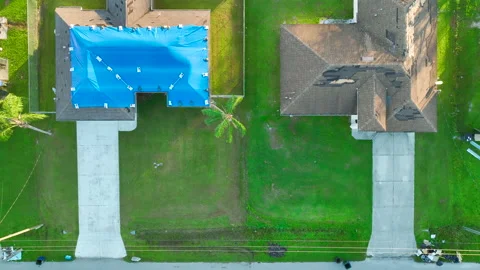 Top view of leaking house roof covered w... | Stock Video | Pond5