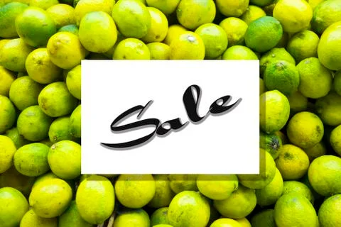 Top view of lemon fruit pattern with sale text on frame template background.f Stock Photos