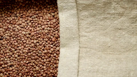 TOP VIEW: Lentils under opening sackcloth Vídeos de archivo 171149168