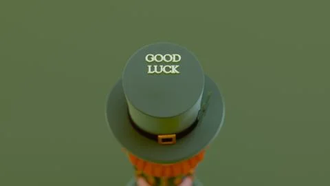 Top view of a leprechaun hat with the phrase "GOOD LUCK" positioned above o.. Ilustração Stock