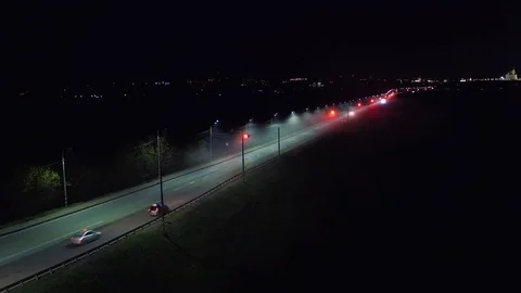 Top view lighted highway at night Stock Footage 76712529