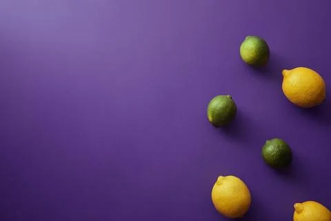 Top view limes lemons violet Stock Photos