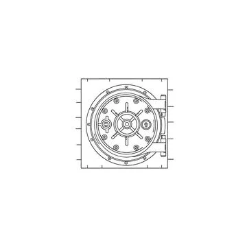 Top view line drawing of a safe door mechanism Stock Illustration