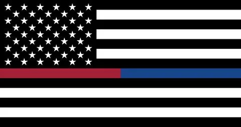 Top view of Line First Responder flag, red and blue line. Police and Firefigh Stock Illustration