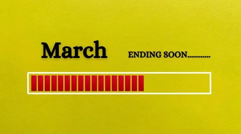 Top view of loading bar showing the end of March month with yellow paper Stock Illustration