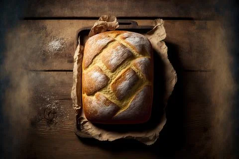 Top view of loaf of bread on brown vintage table Stock Illustration