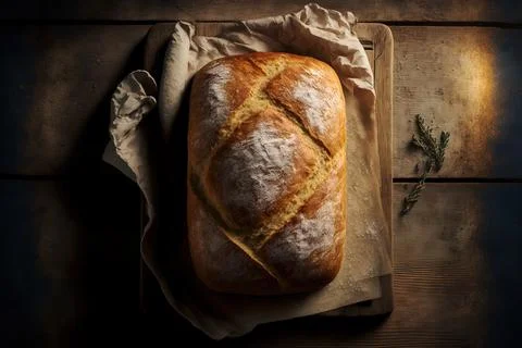 Top view of loaf of bread on brown vintage table Stock Illustration