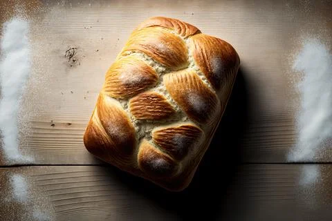 Top view of loaf of bread on brown vintage table Stock Illustration