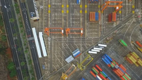 Top view of Logistics Cargo Container Industrial Sea Port Freight Warehouse Stock-Footage 74545330