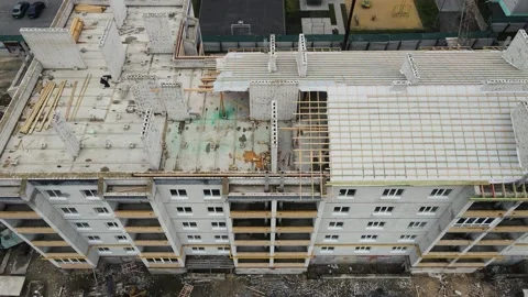 Top view of a long apartment building under construction Stock Footage 156730006