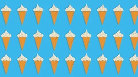 Top view. Loop video. Pop art. 3d render ice cream on blue background Video stock 132517465