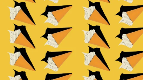 Top view. Loop video. Pop art. 3d render ice cream on yellow background.   Stock Footage 132518078