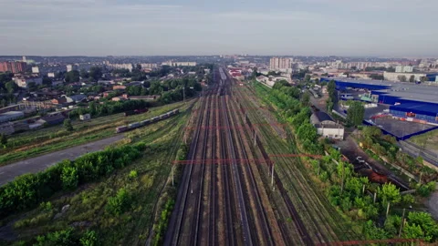 Top view to a lot of parallel railway lines Stock Footage 159157802