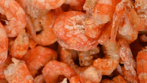 Top view lots of big size shrimps rotating Stock Footage 134586476