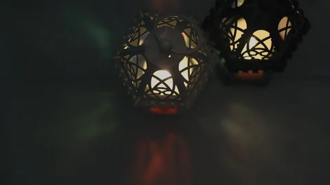 Top view low light static footage of Moroccan lantern. Видео 107591562