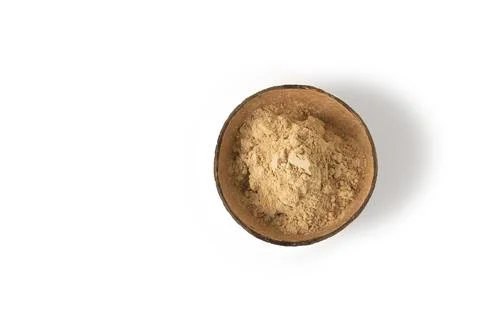 Top view of maca root powder in a bowl isolated image Stock Photos