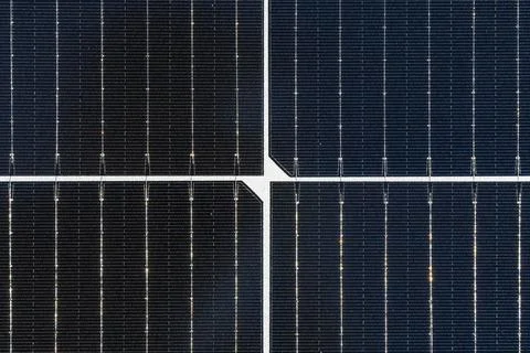 Top view macro closeup of solar panels with visible cells Stock Photos
