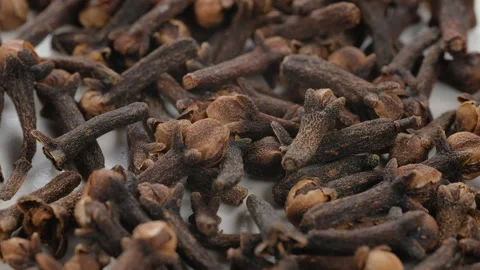 Top view, macro. Heap of dried whole cloves spice. Slider shot. Stock Footage 292514110