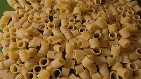 Top View Macro Slider Shot of Mezze Maniche Pasta in 50p Stock Footage 336028382