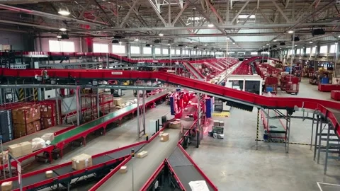 Top view of mail delivery sorting line Stock Footage 147740803