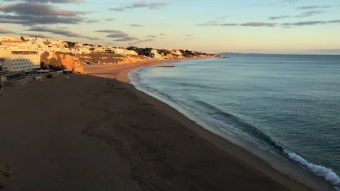 Top view of the main beach of the city of Albufeira, Portugal. Stock Footage 87494427