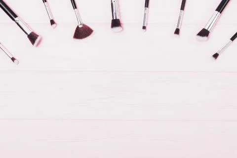 Top view makeup brushes set 库存照片